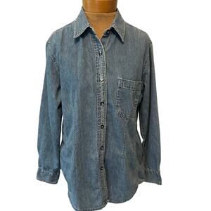 90s blue jean denim button down shirt Faded Glory size M womens classic casual